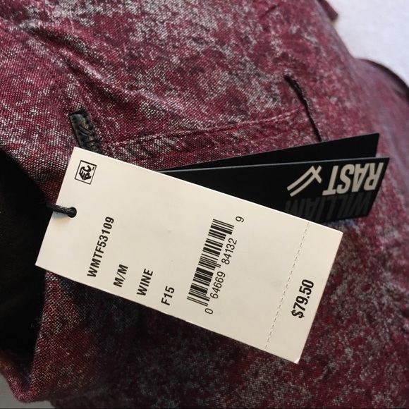 Men's medium William Rast button up shirt Justin Timberlake red wine color - Picture 7 of 13